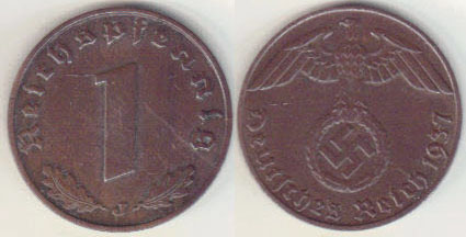 1937 J Germany 1 Pfennig A004732